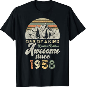 Awesome Since 1958 Birthday 67 Years Mountains T-Shirt - T-Shirt | Black