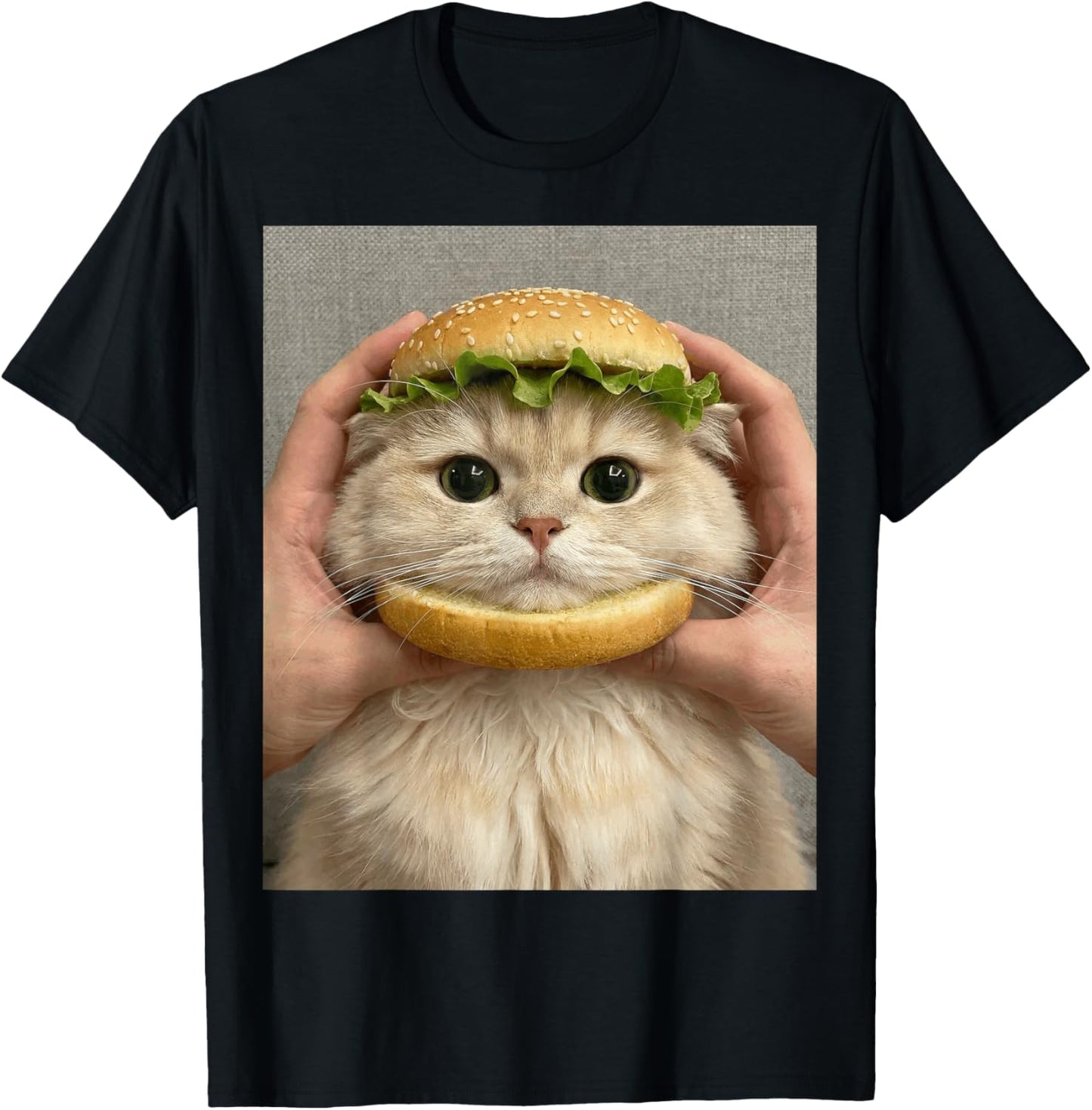 Cat Hamburger Bun Cute Funny Food Meme Fluffy Adorable T-Shirt - T-Shirt | Black