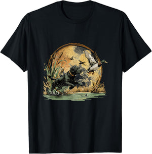 Black Lab Labrador Hunting Ducks Waterfowl T-Shirt - T-Shirt | Black