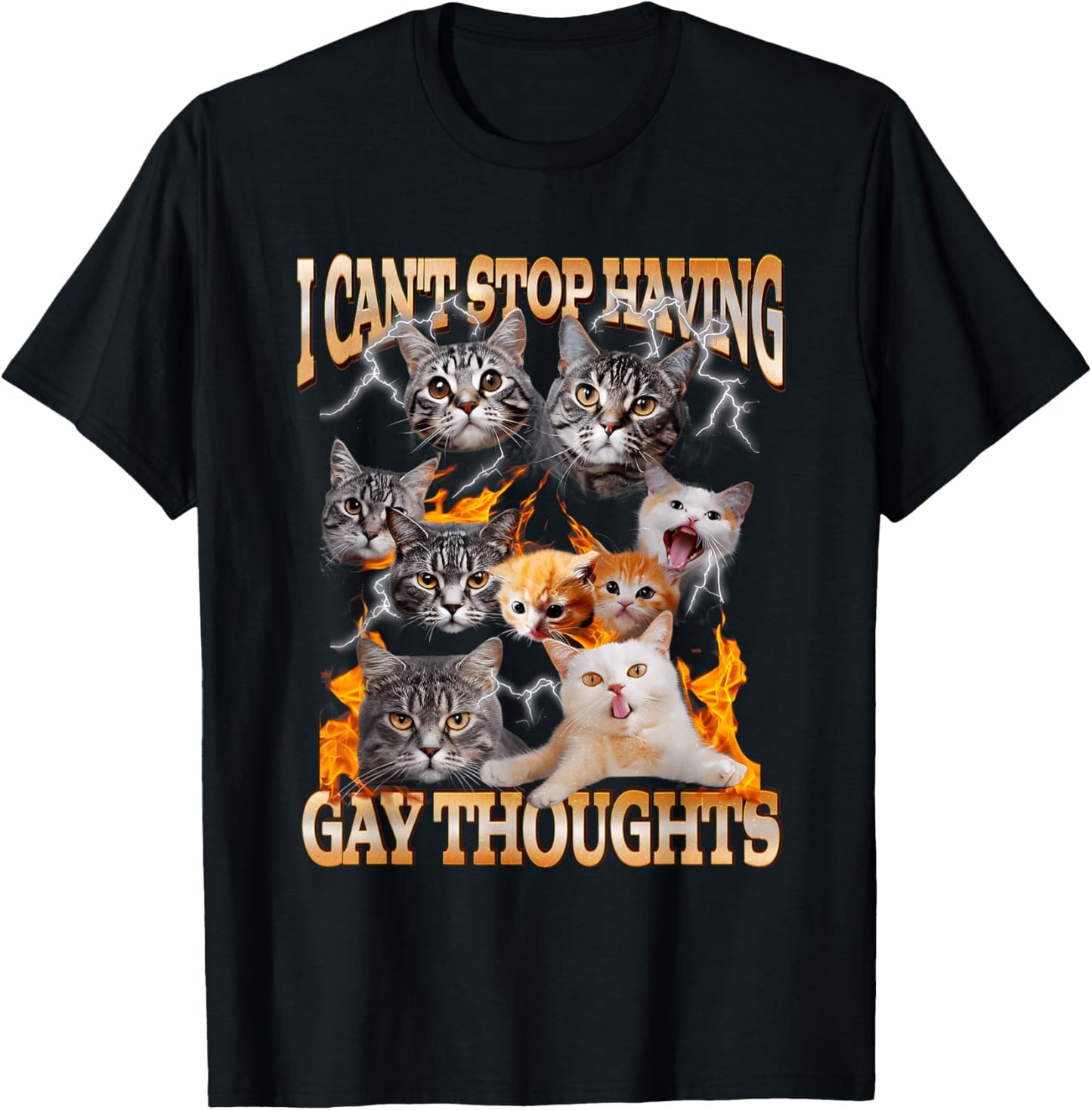 I Can't Stop Having Gay Thoughts Funny Cat Meme Bootleg T-Shirt - T-Shirt | Black