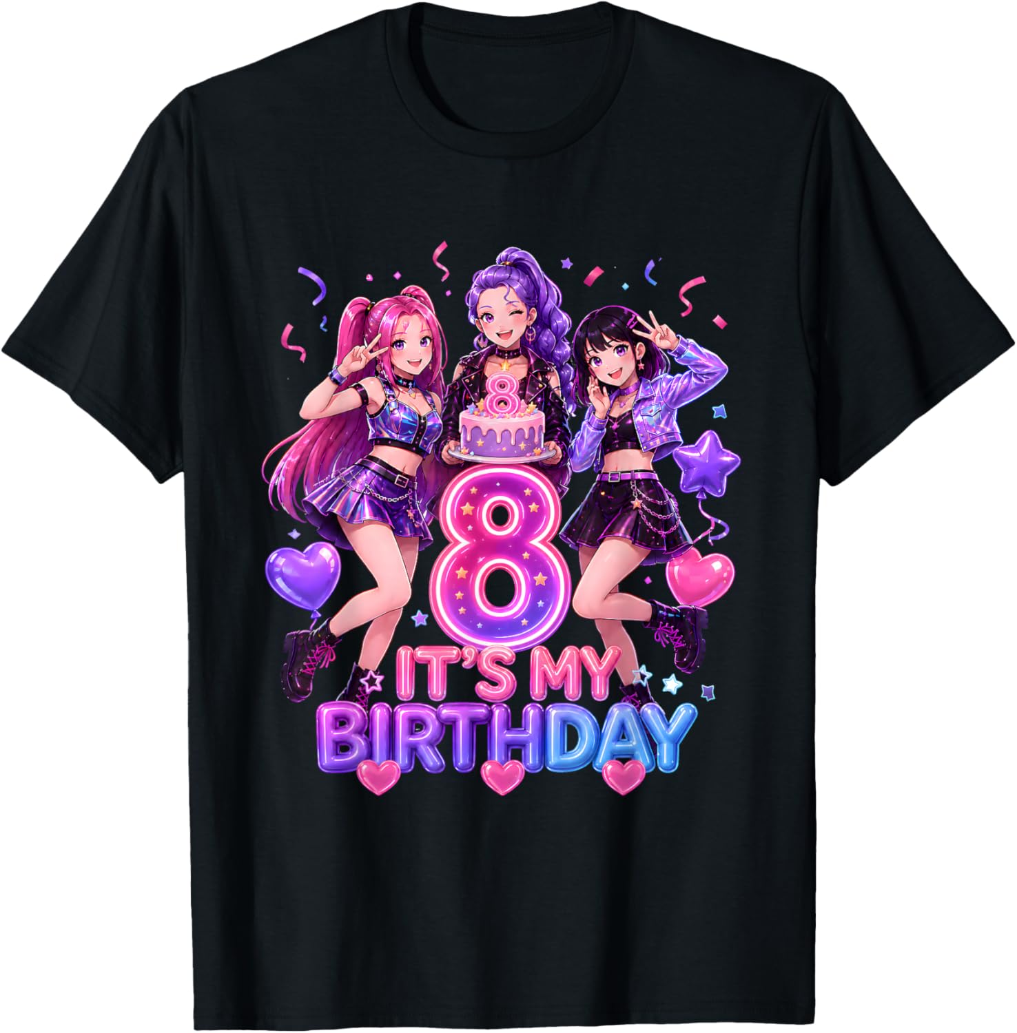 Kids It's My 8th K Pop Birthday Girl 8 Year Old K-Pop Bday T-Shirt - T-Shirt | Black