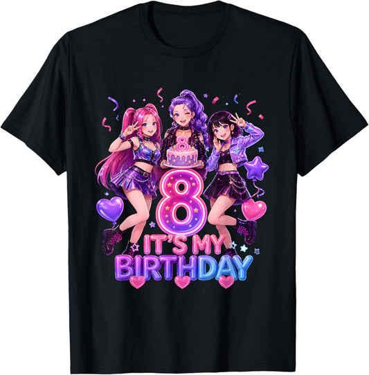 Kids It's My 8th K Pop Birthday Girl 8 Year Old K-Pop Bday T-Shirt - T-Shirt | Black