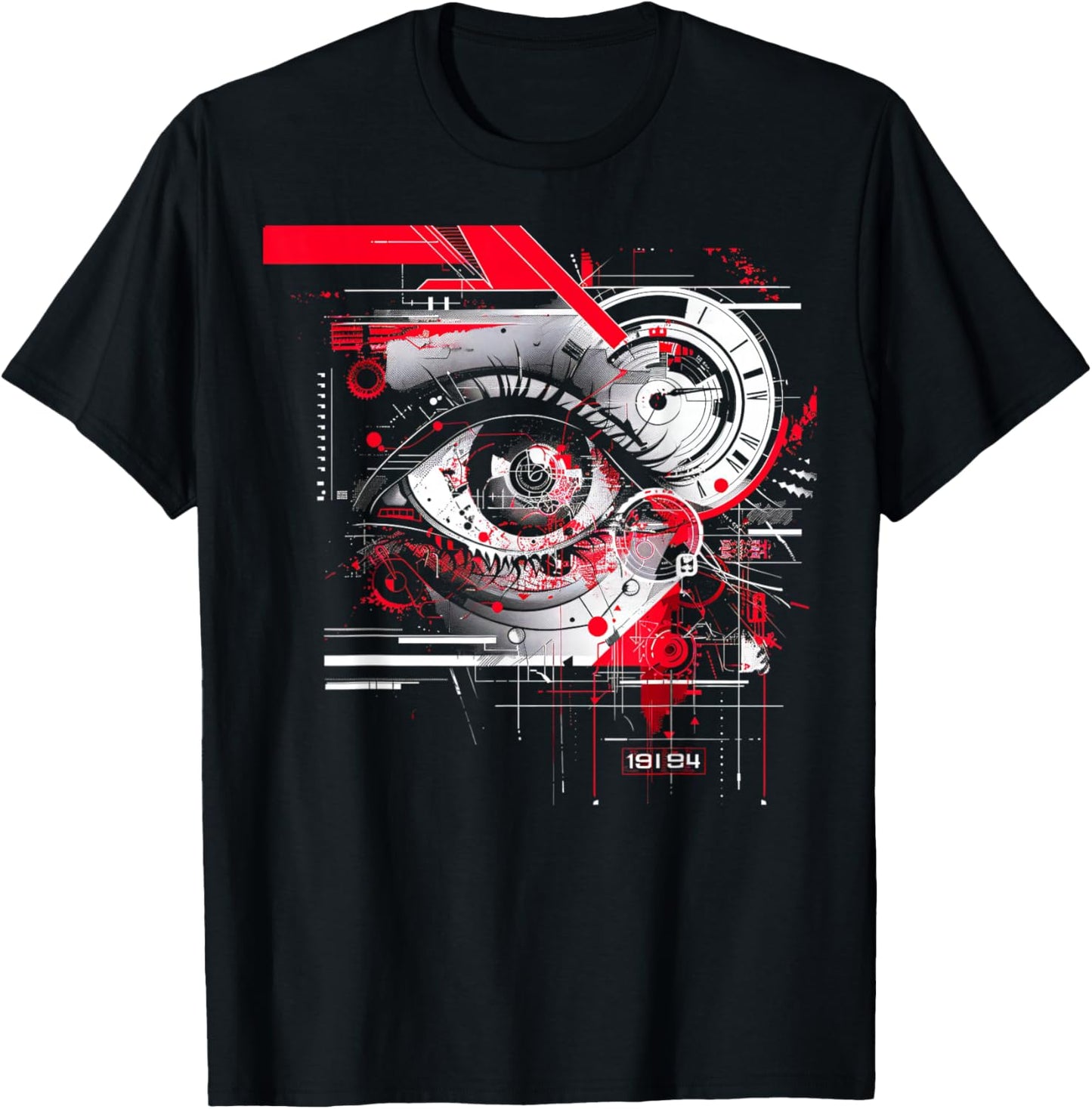 Abstract Red, Black Futuristic Eye T-Shirt - T-Shirt | Black