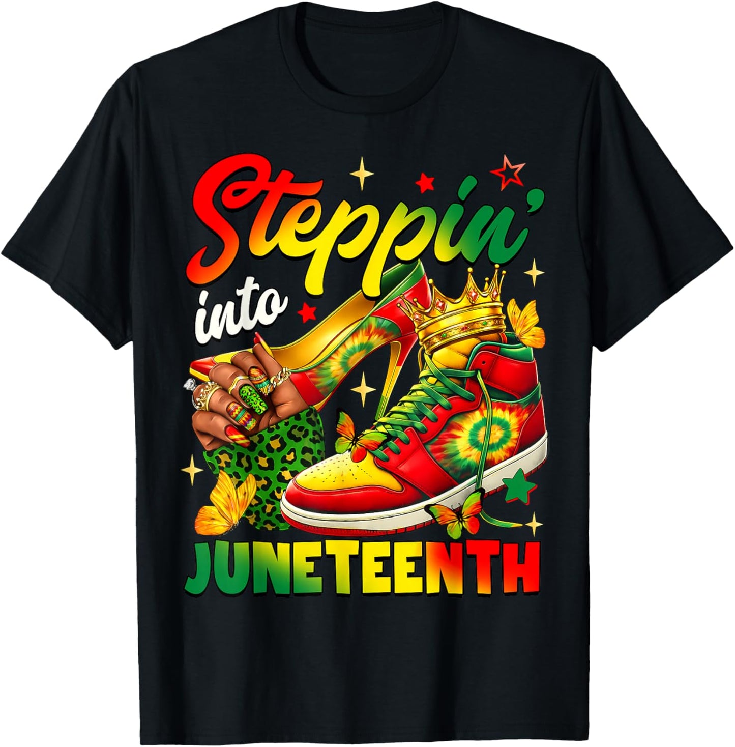 Steppin Into Juneteenth African Black Sneakers Women Girls T-Shirt - T-Shirt | Black