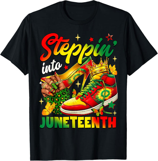 Steppin Into Juneteenth African Black Sneakers Women Girls T-Shirt - T-Shirt | Black