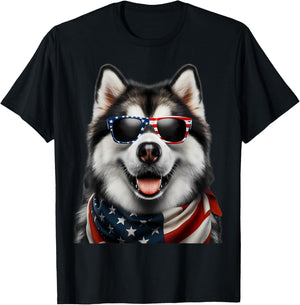 Alaskan Malamute Dog 4th Of July American Incependence Day Women Kids T-Shirt - T-Shirt | Black
