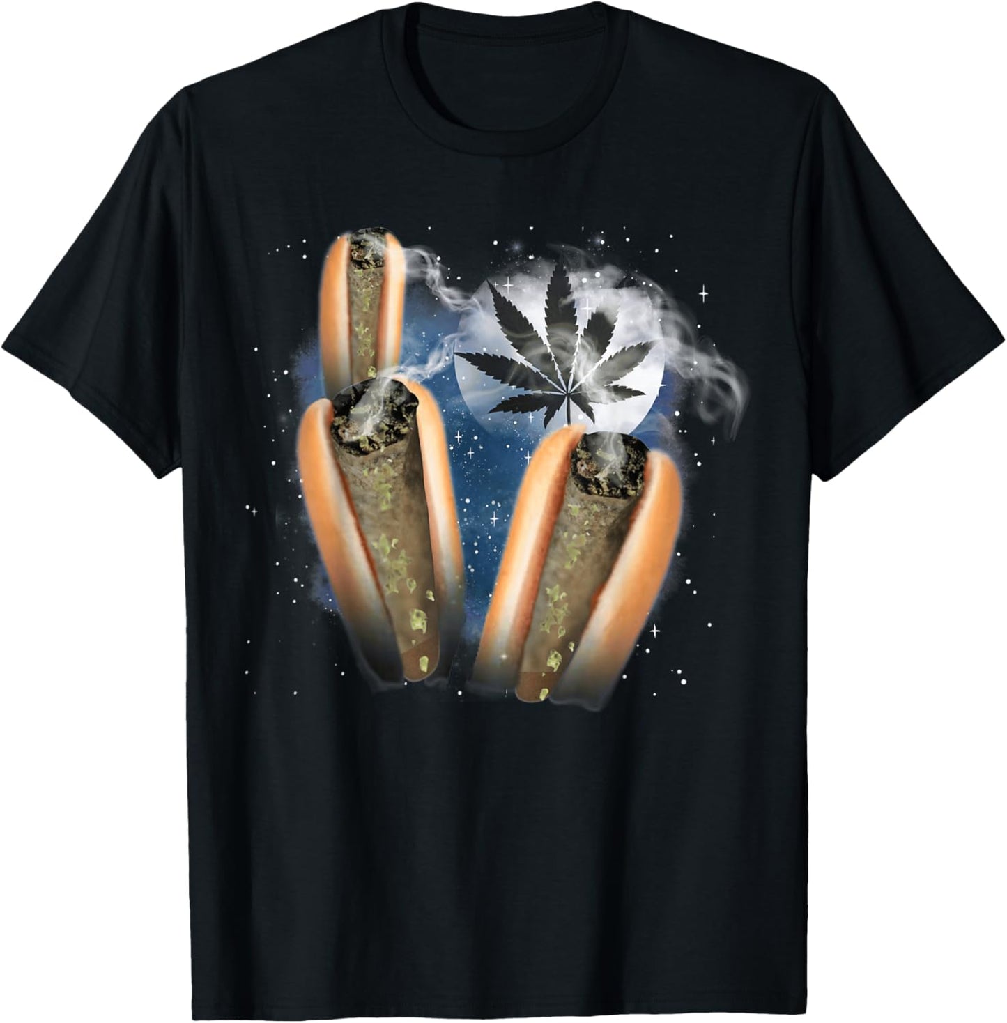 Space Three Marijuana Moon Funny 3 Weed Hotdogs Cursed Meme T-Shirt - T-Shirt | Black