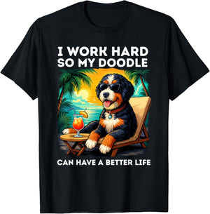 Funny Bernedoodle Dog Design I Work Hard Bernedoodle Lovers T-Shirt - T-Shirt | Black