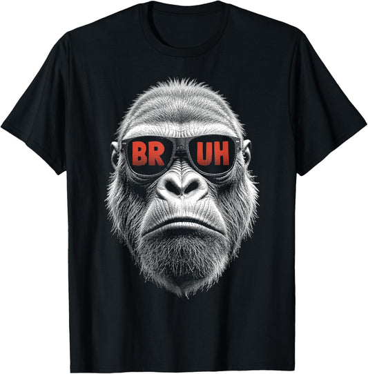 Bruh Gorilla Funny Big Ape Face Primate Bro Monkey T-Shirt - T-Shirt | Black
