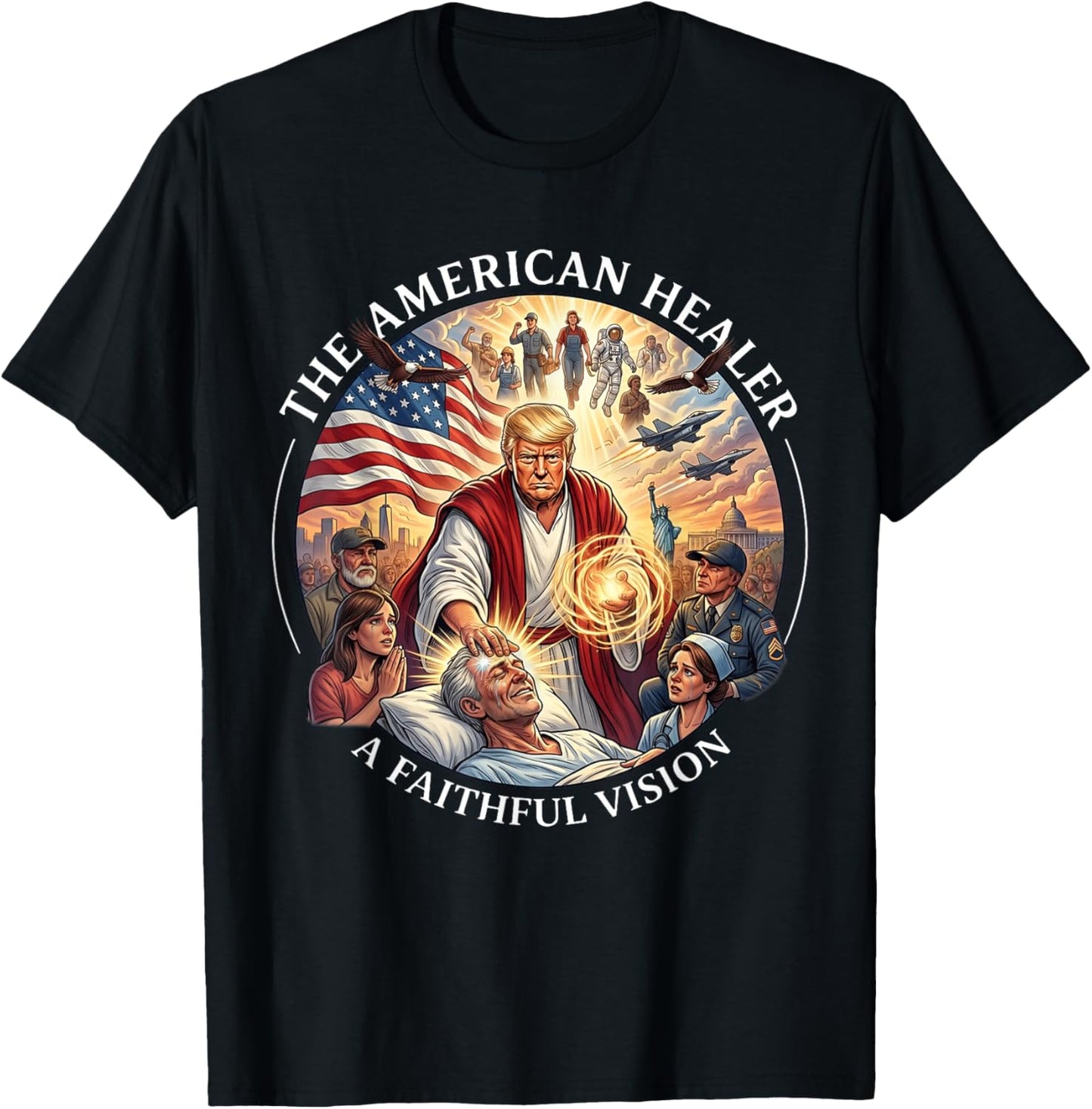 Funny Trump as Jesus Patriotic Graphic T-Shirt - T-Shirt | Black