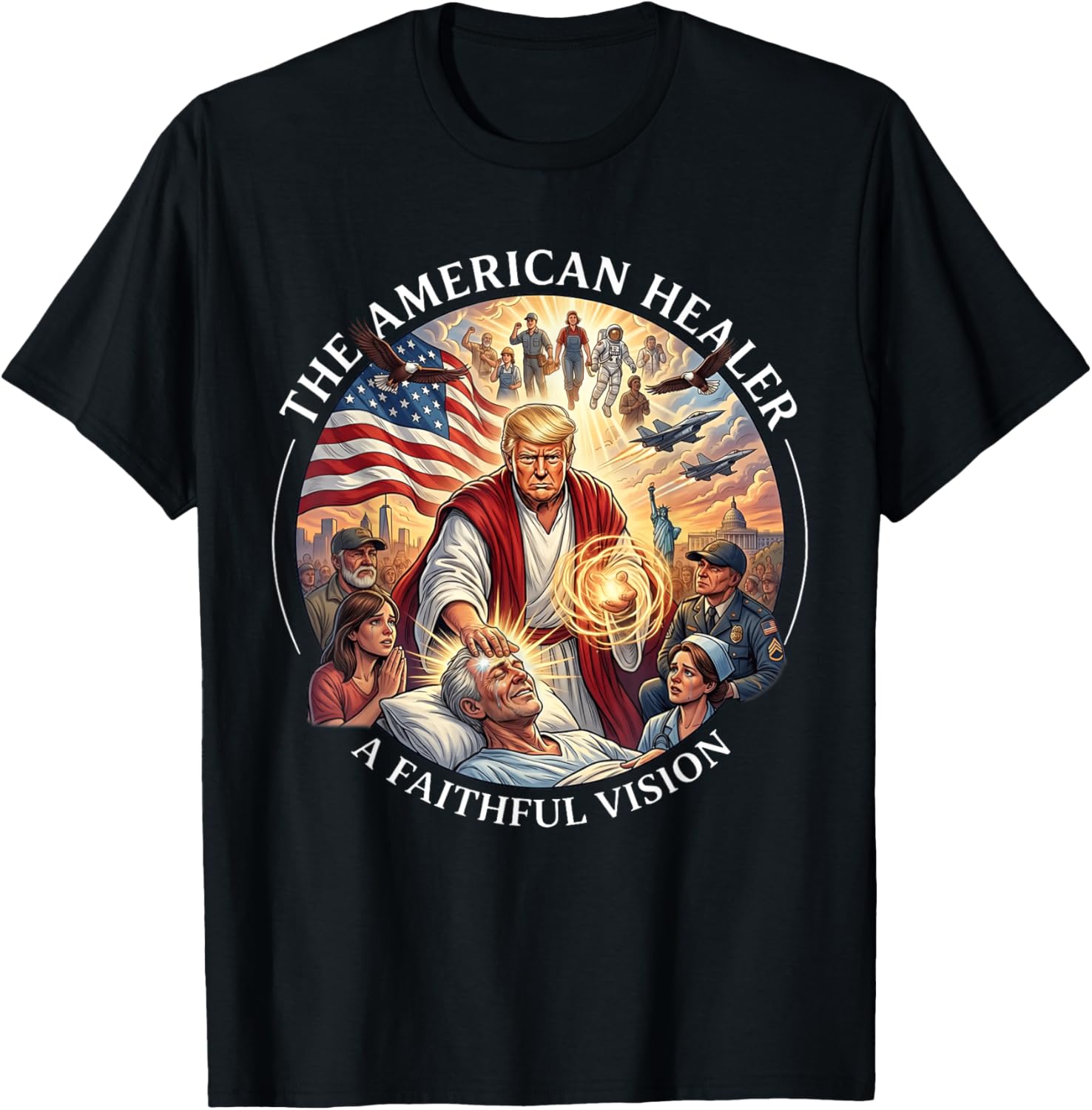 Funny Trump as Jesus Patriotic Graphic T-Shirt - T-Shirt | Black