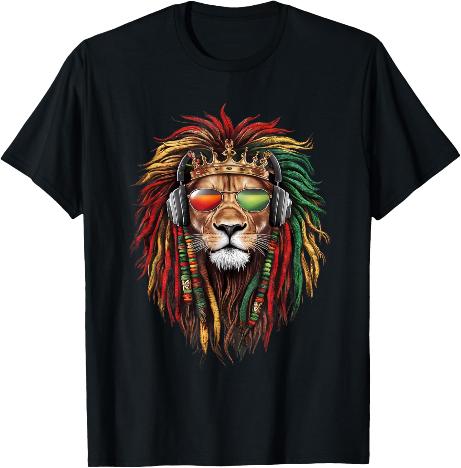 Rasta Reggae Lion Of Judah Jamaica Pride Rastafarian Roots T-Shirt - T-Shirt | Black