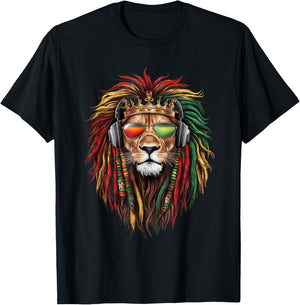 Rasta Reggae Lion Of Judah Jamaica Pride Rastafarian Roots T-Shirt - T-Shirt | Black