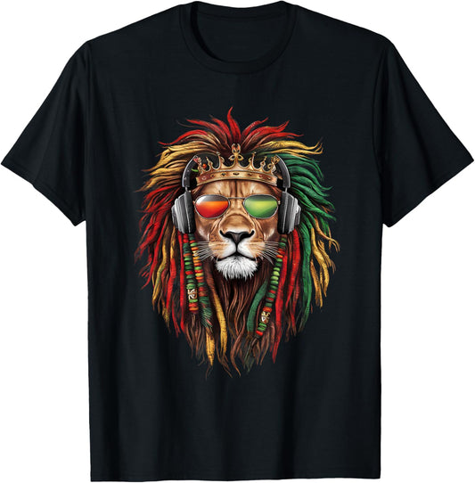 Rasta Reggae Lion Of Judah Jamaica Pride Rastafarian Roots T-Shirt - T-Shirt | Black