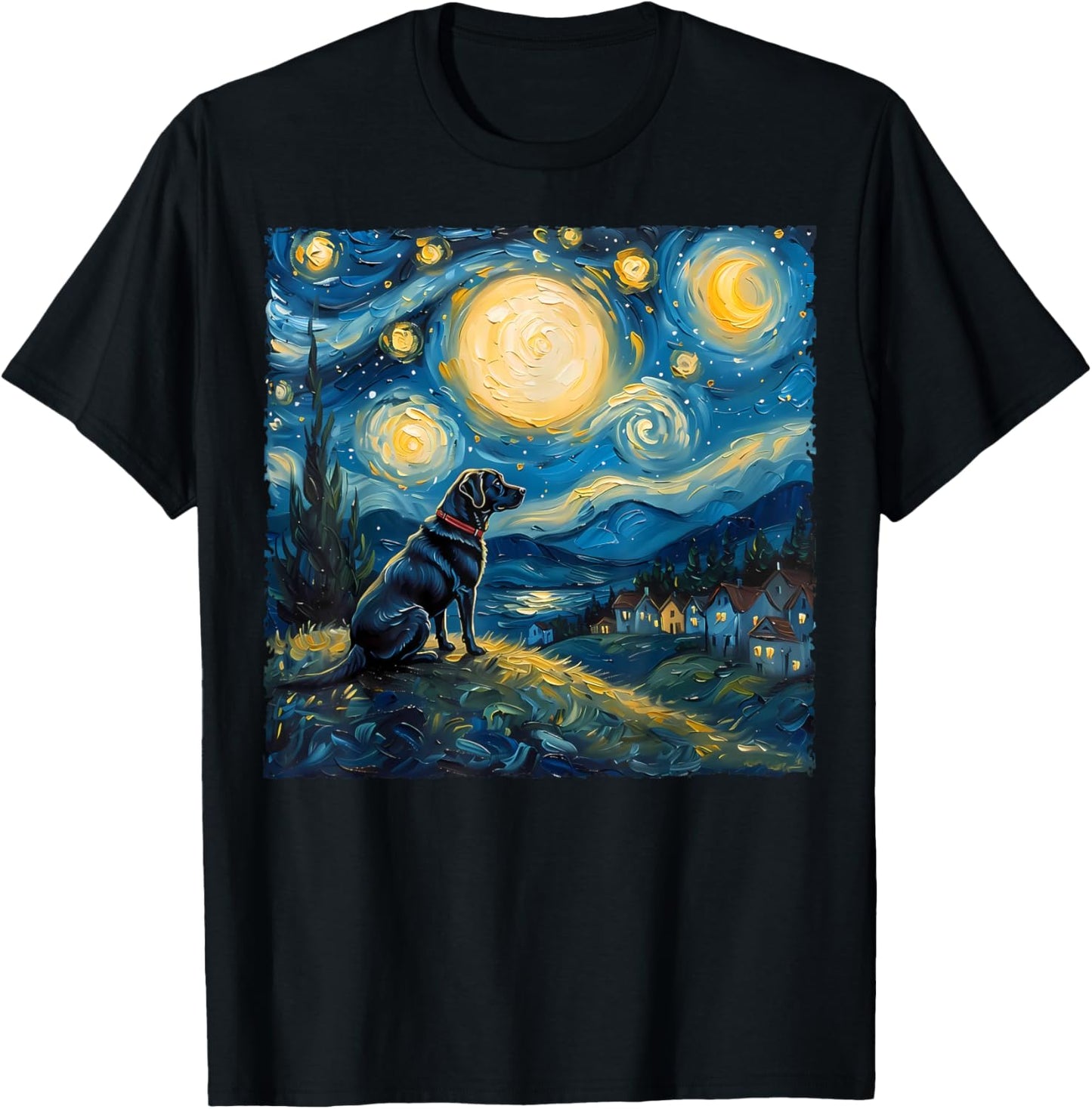 Labrador Retriever Dog Lovers Starry Night Van Gogh Style T-Shirt - T-Shirt | Black