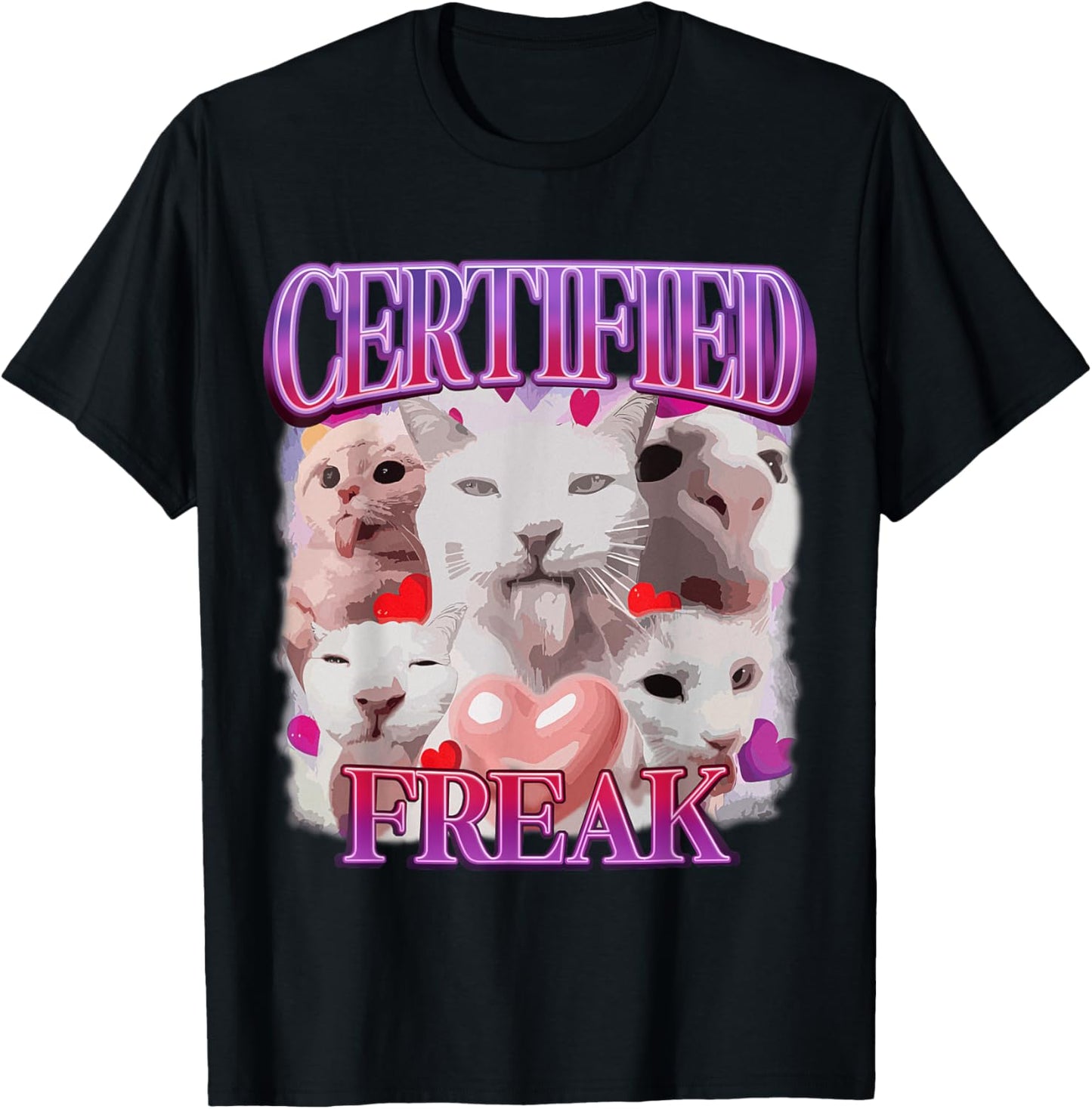 Cat Meme Certified Freak Eat Cement Cursed Cat Funny T-Shirt - T-Shirt | Black