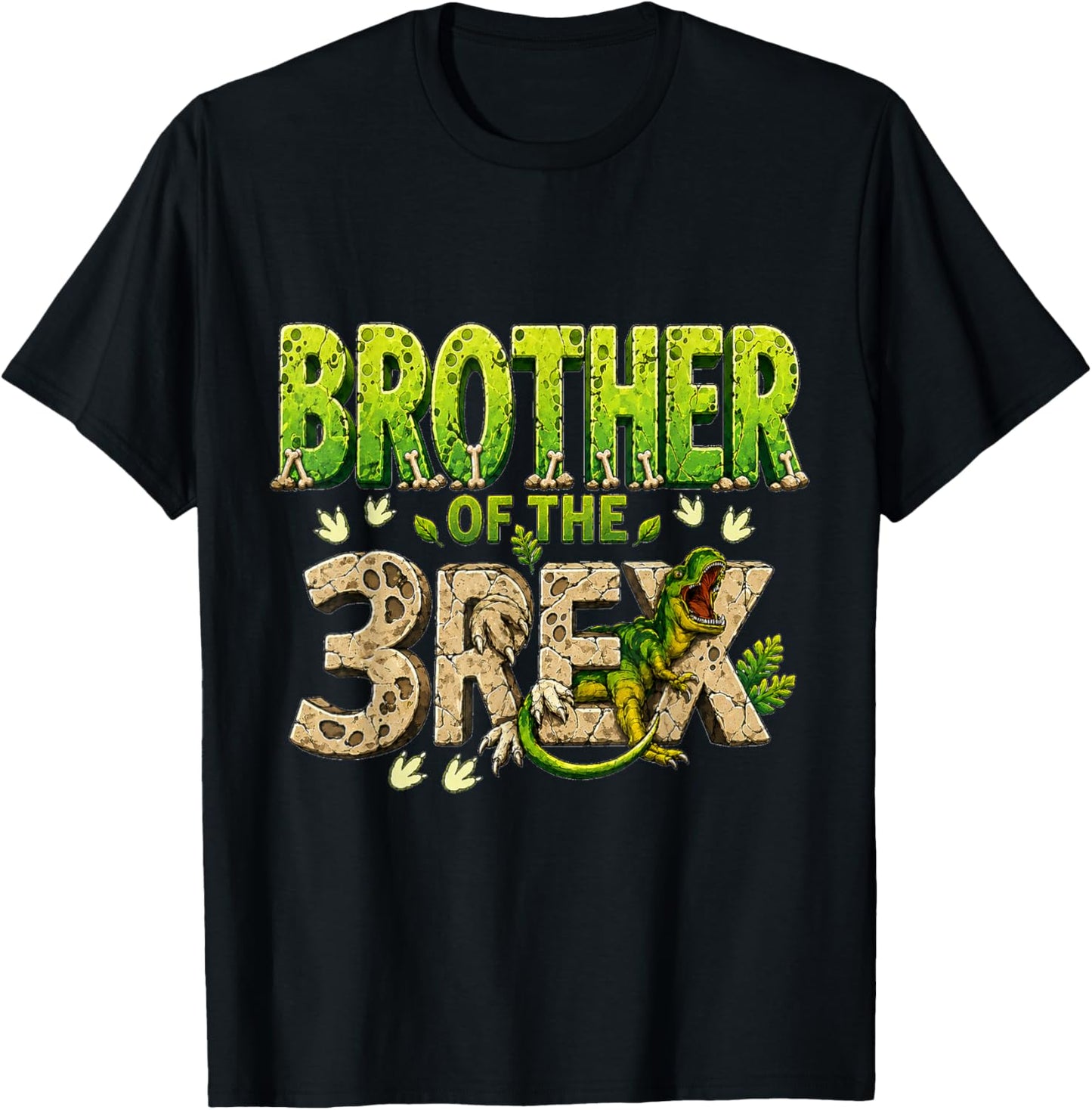 Brother of The Three Rex Birthday Dinosaur Family Matching T-Shirt - T-Shirt | Black