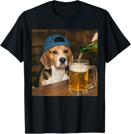 Beagle Drinking Beer Funny Dog Meme T-Shirt - T-Shirt | Black