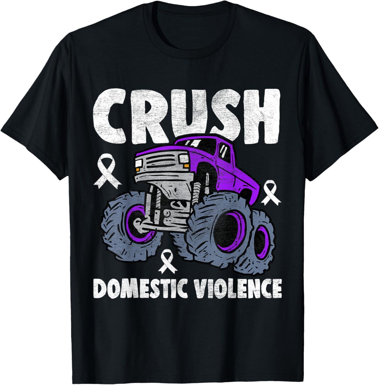 Crush Domestic Violence Awareness Monster Truck Purple Kids T-Shirt - T-Shirt | Black