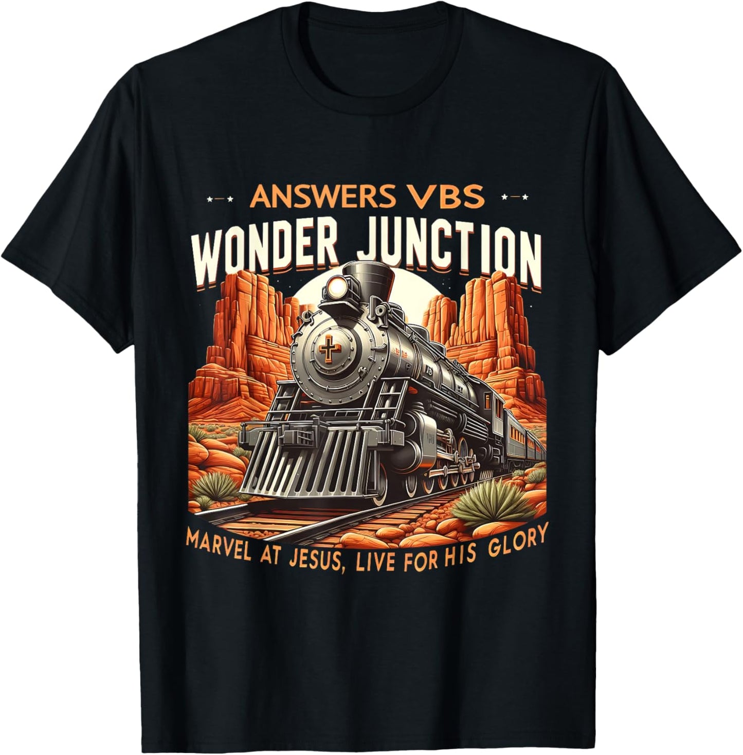 Vintage Answers VBS Wonder Junction Christian Train Theme T-Shirt - T-Shirt | Black