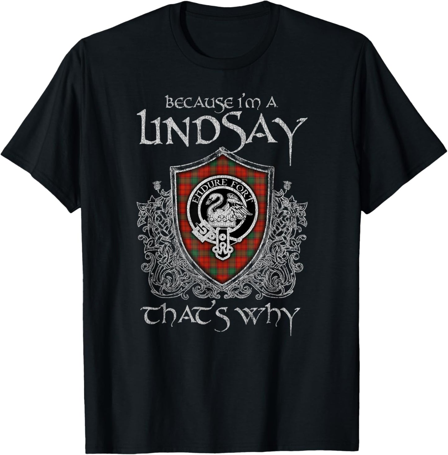 Clan Lindsay Crest Tartan Celtic Last Name Vinatge T-Shirt - T-Shirt | Black