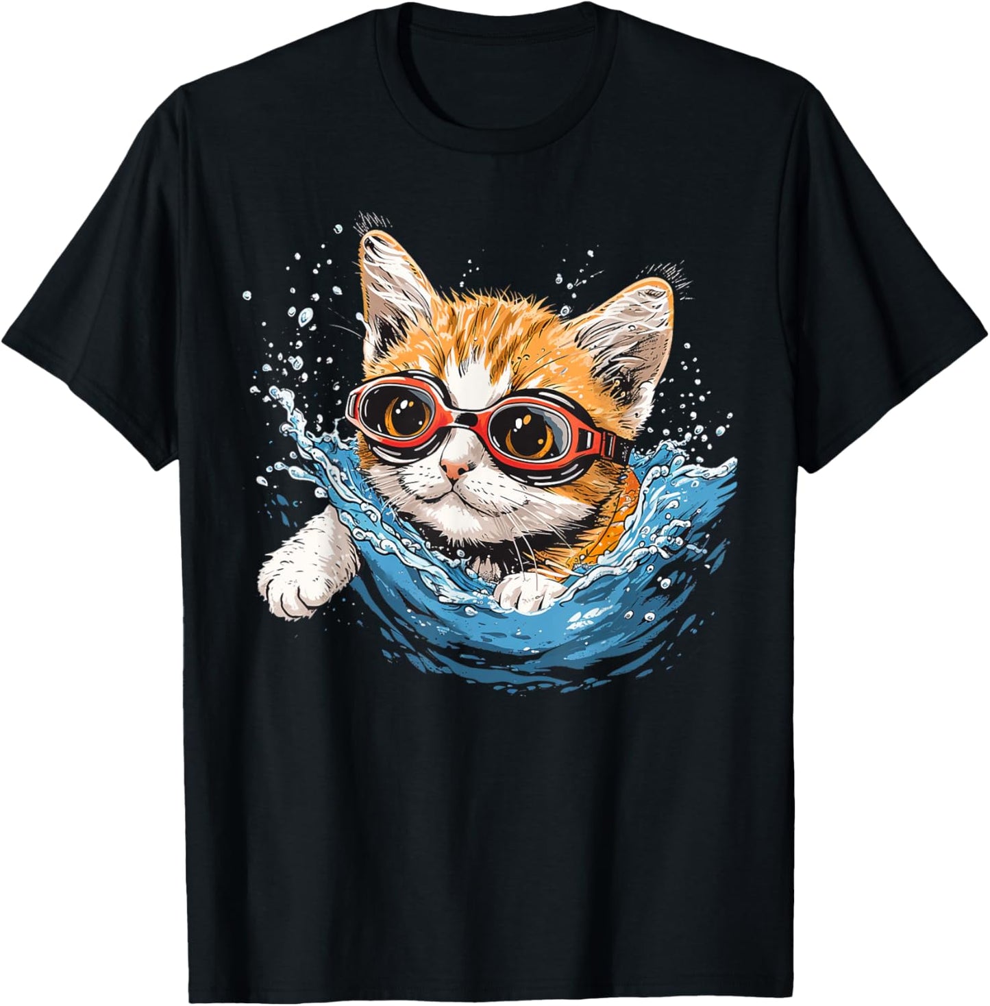 Swimmer Cat on Swimming Men Women Kids T-Shirt - T-Shirt | Black