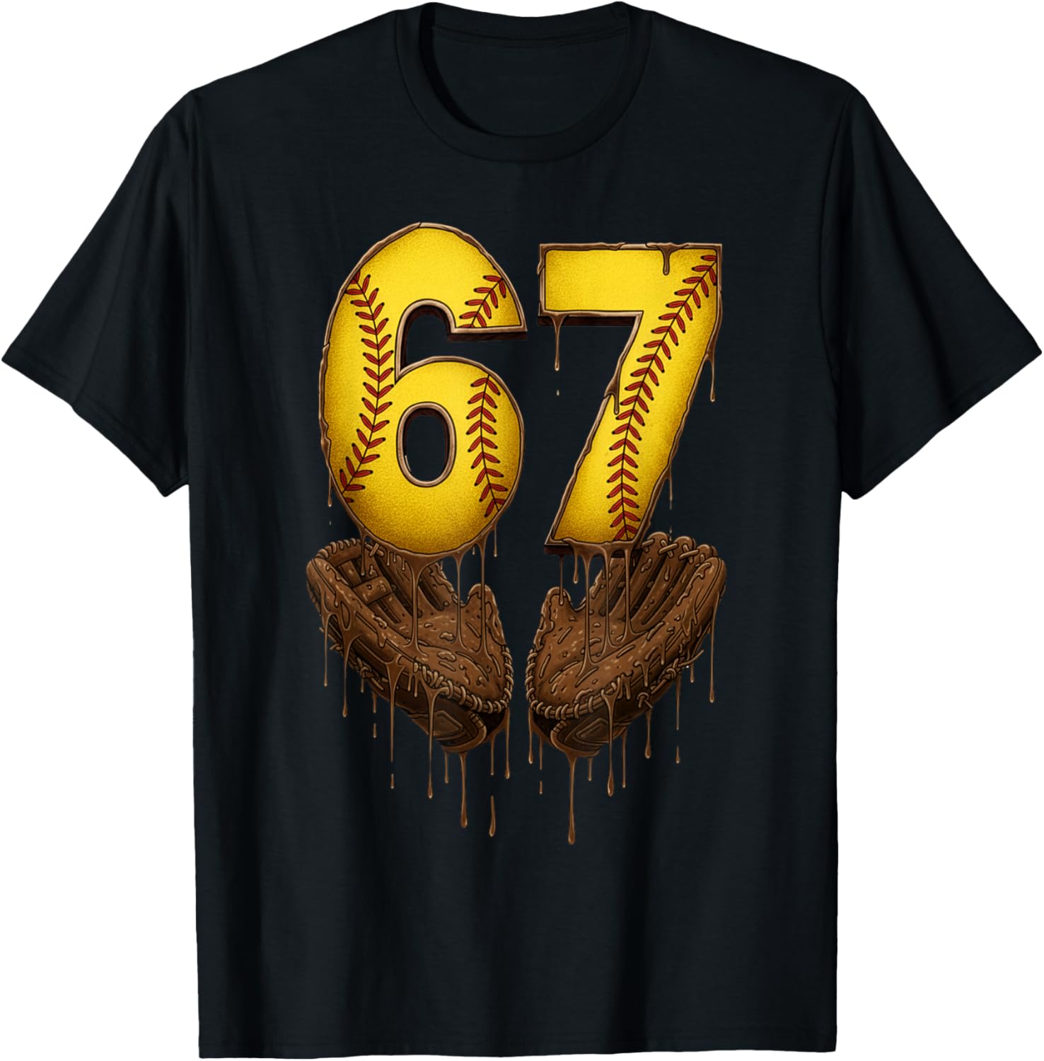 Softball 67 Six Seven Meme Funny 6-7 Drip Catcher Men Kids T-Shirt - T-Shirt | Black