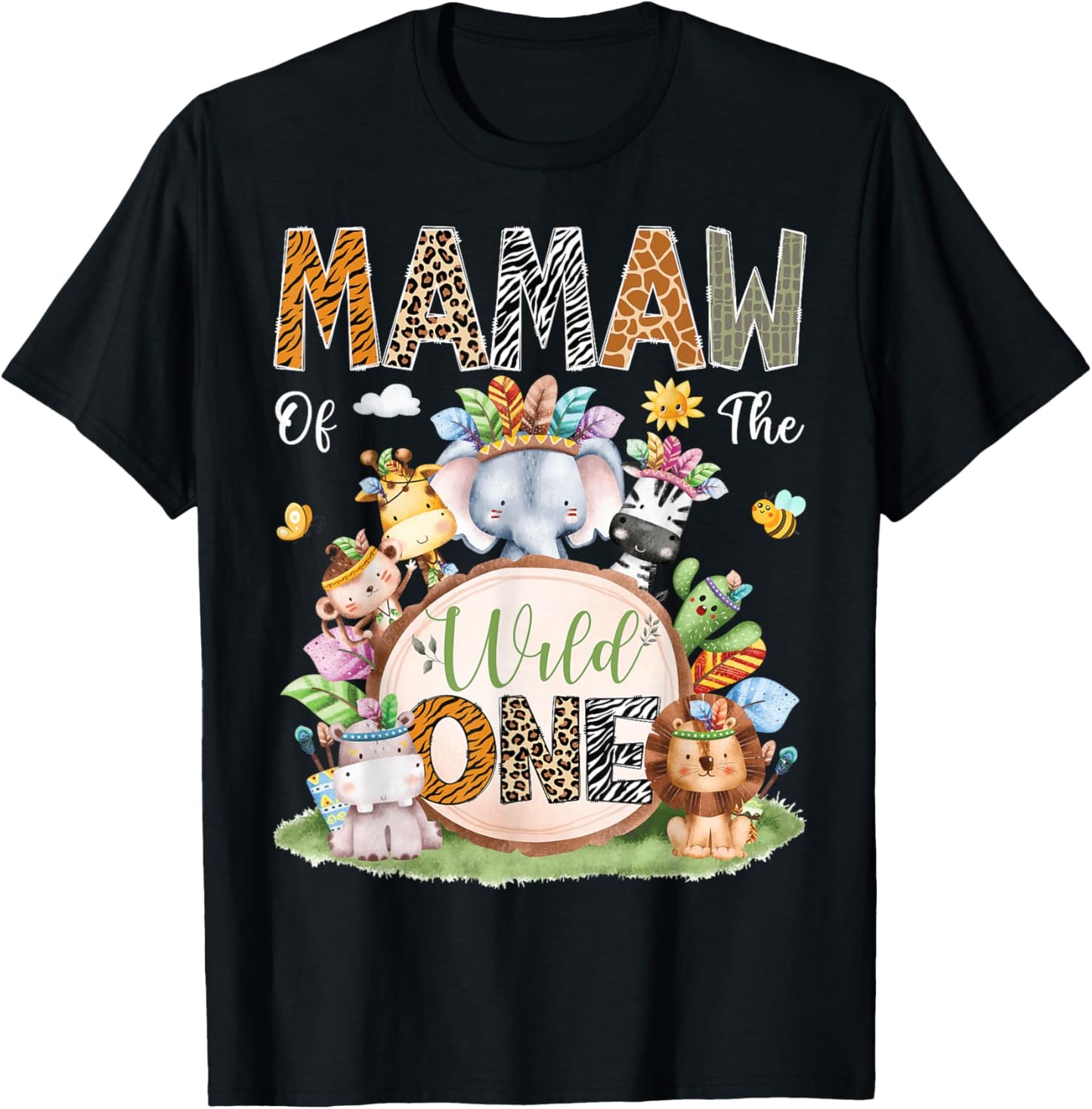 Mamaw Of The Wild One Safari Tribal Animal 1St Birthday T-Shirt - T-Shirt | Black
