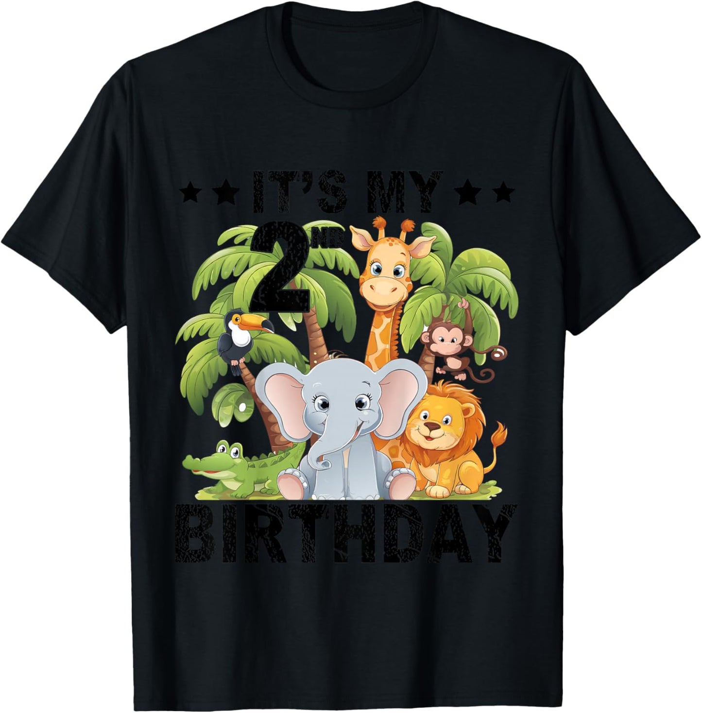 Kids It's My 2nd Birthday Zoo Safari Jungle Animals Theme Funny T-Shirt - T-Shirt | Black