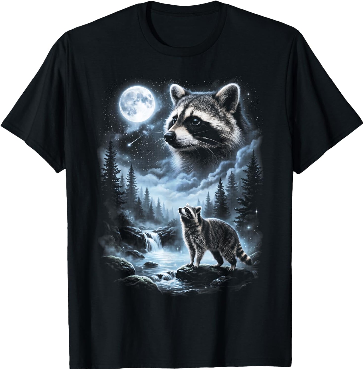 Raccoon Howling at Moon 90's Retro T-Shirt - T-Shirt | Black