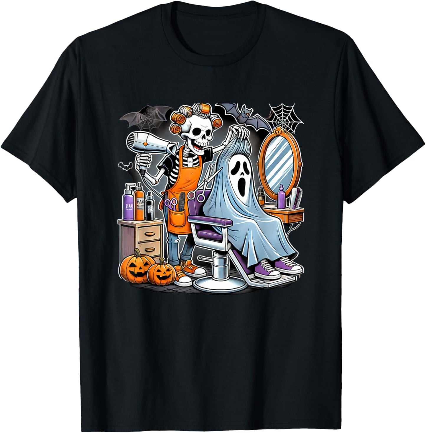 Halloween Skeleton Hairdresser Hairstylist T-Shirt - T-Shirt | Black
