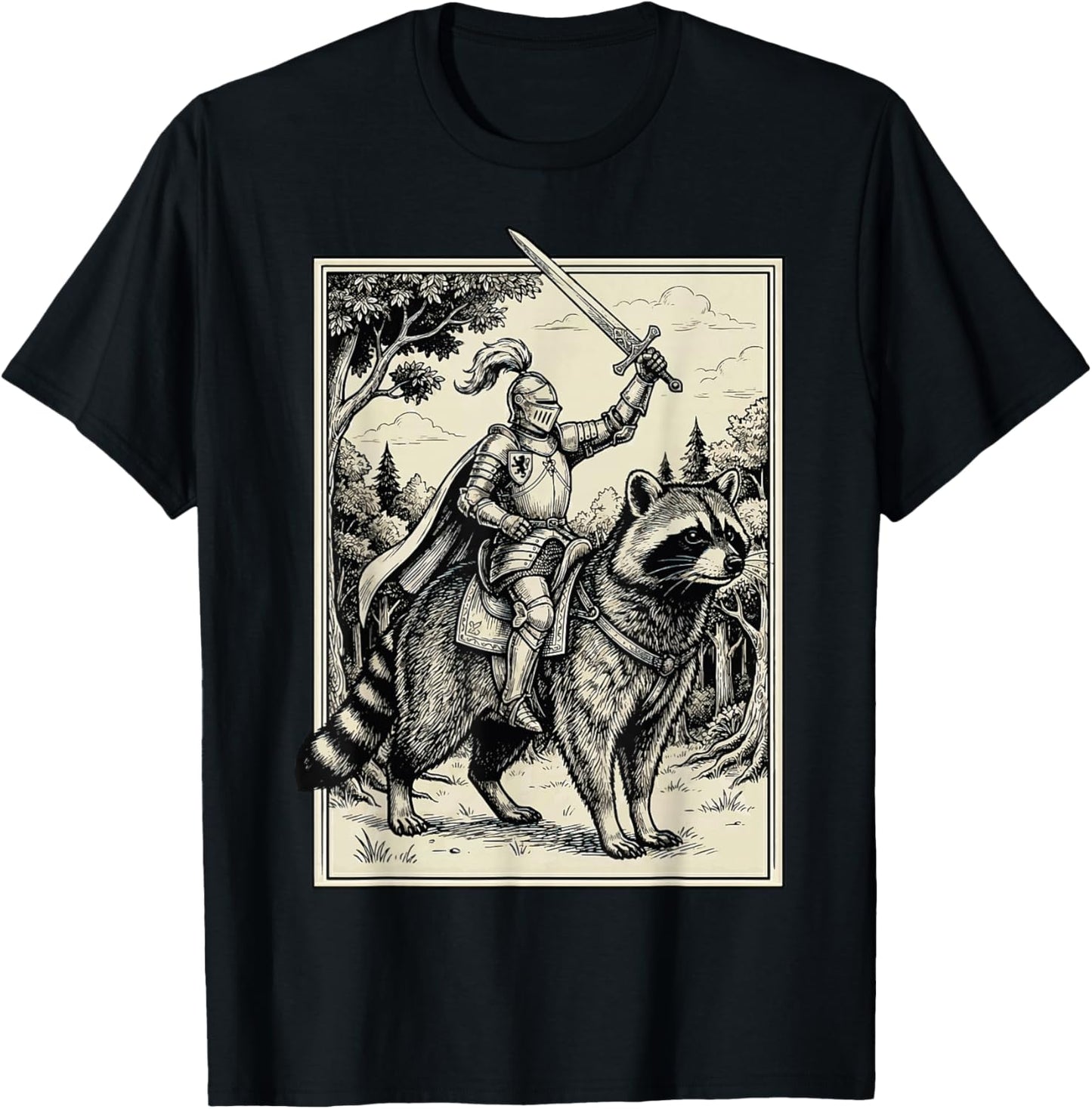 Knight Riding Raccoon T-Shirt - T-Shirt | Black