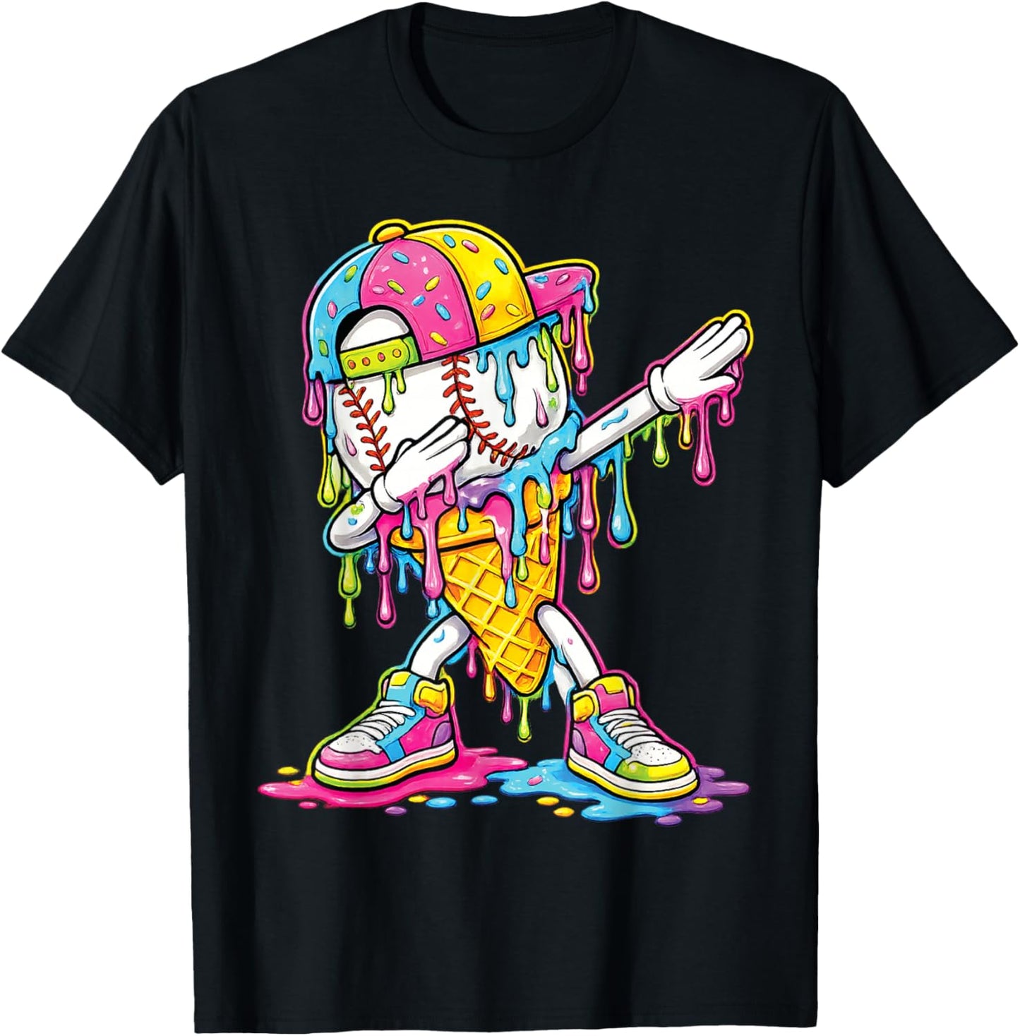 Baseball Dabbing Drip Ice Cream Apparel Youth Boys Kid T-Shirt - T-Shirt | Black
