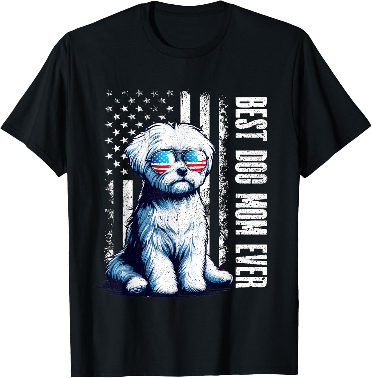 Vintage Maltese Dog Best Dog Mom Ever American Flag 2026 T-Shirt - T-Shirt | Black