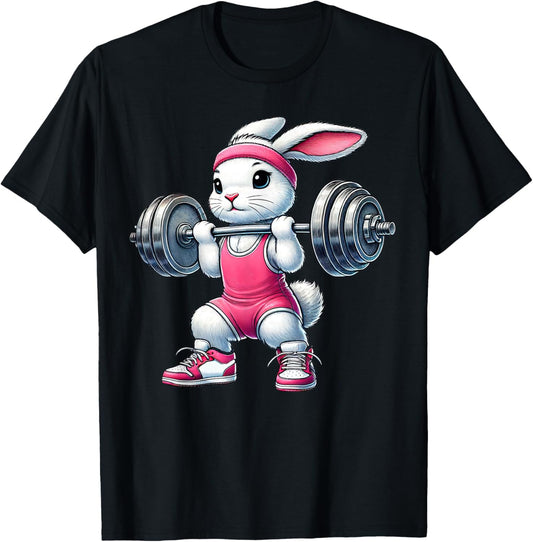 Easter Bunny Lifting Weight Gym Fitness Workout Training T-Shirt - T-Shirt | Black