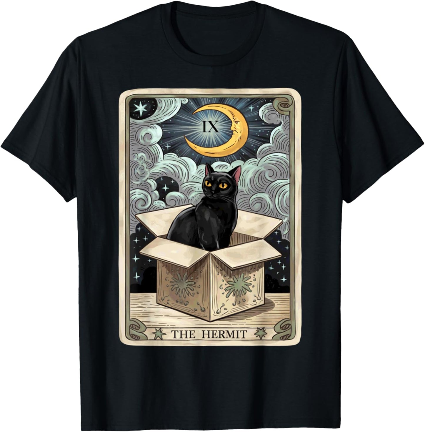 The Hermit Tarot Card Cat In Box Mystic Funny Cat Esoteric T-Shirt - T-Shirt | Black