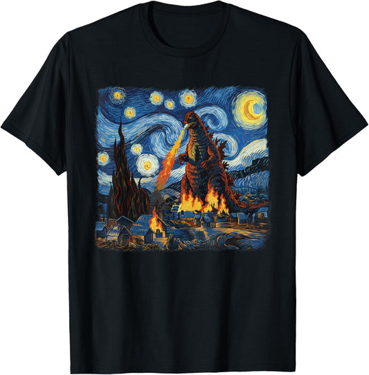 Kaiju Japanese Monster Van Gogh Starry Night T-Shirt - T-Shirt | Black