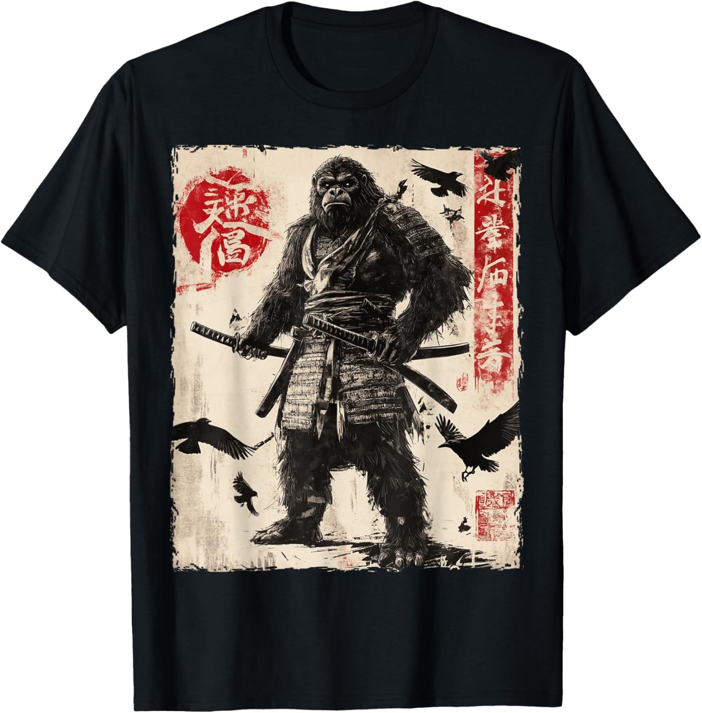 Bigfoot Sasquatch Samurai Graphic Japanese Warrior Anime T-Shirt - T-Shirt | Black