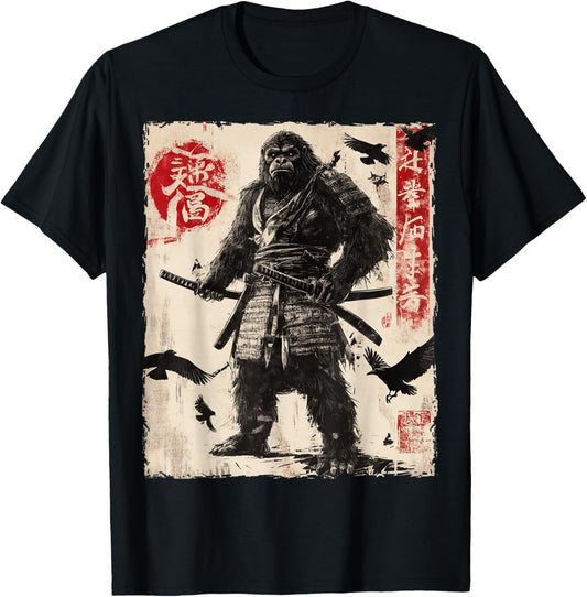Bigfoot Sasquatch Samurai Graphic Japanese Warrior Anime T-Shirt - T-Shirt | Black