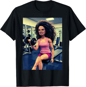 Funny Angry Doll Meme Sarcastic Workout Reaction T-Shirt - T-Shirt | Black