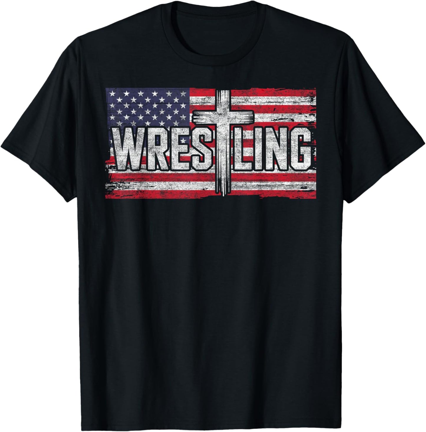 Vintage USA Flag Jesus Christ Christian Wrestling Wrestler T-Shirt - T-Shirt | Black