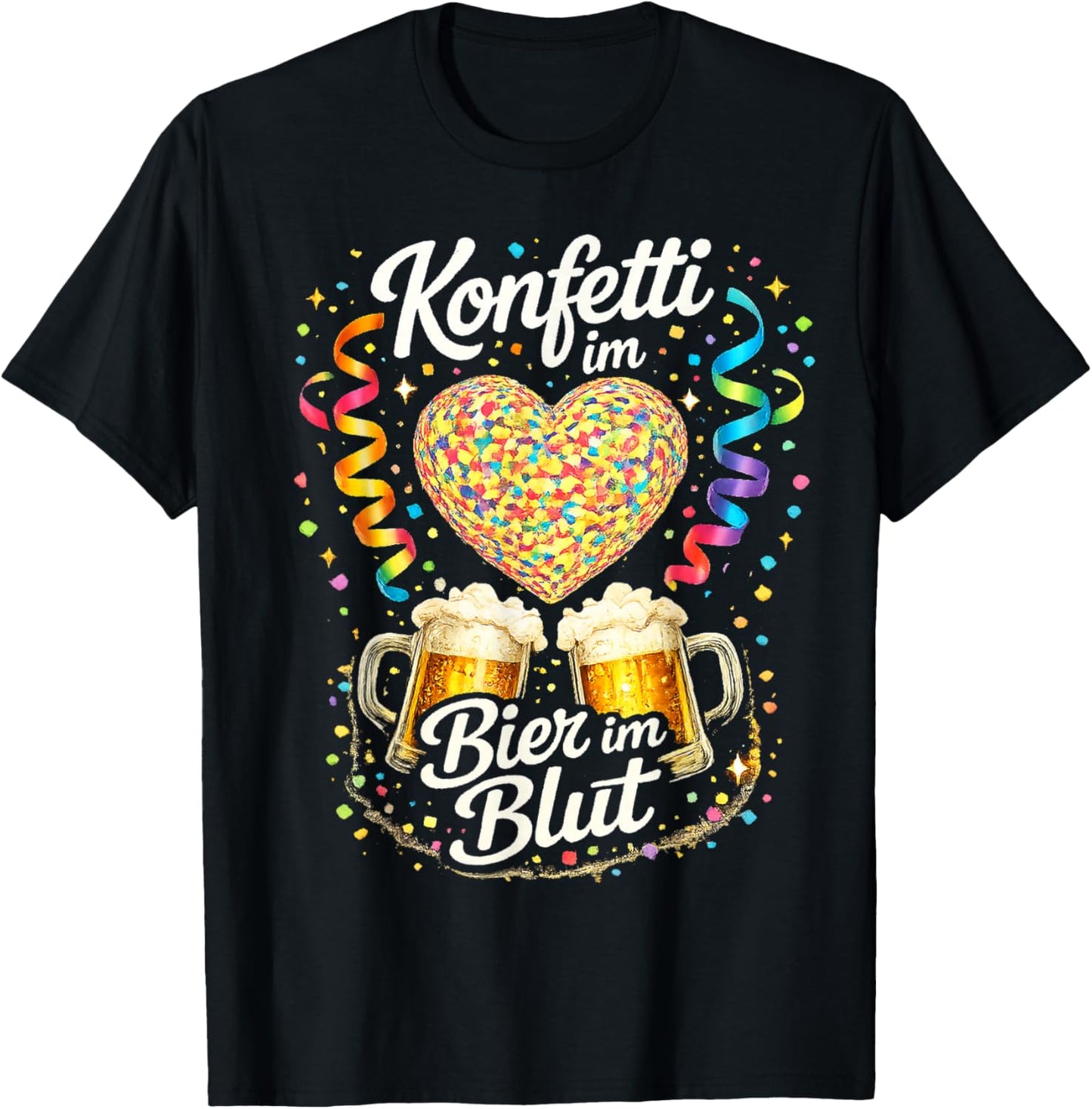 Carnival Beer Confetti Heart Party Alaaf T-Shirt - T-Shirt | Black