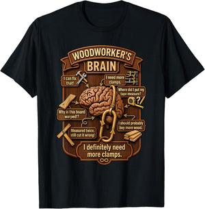 Funny Woodworker Brain Woodworking Humor Carpenter T-Shirt - T-Shirt | Black