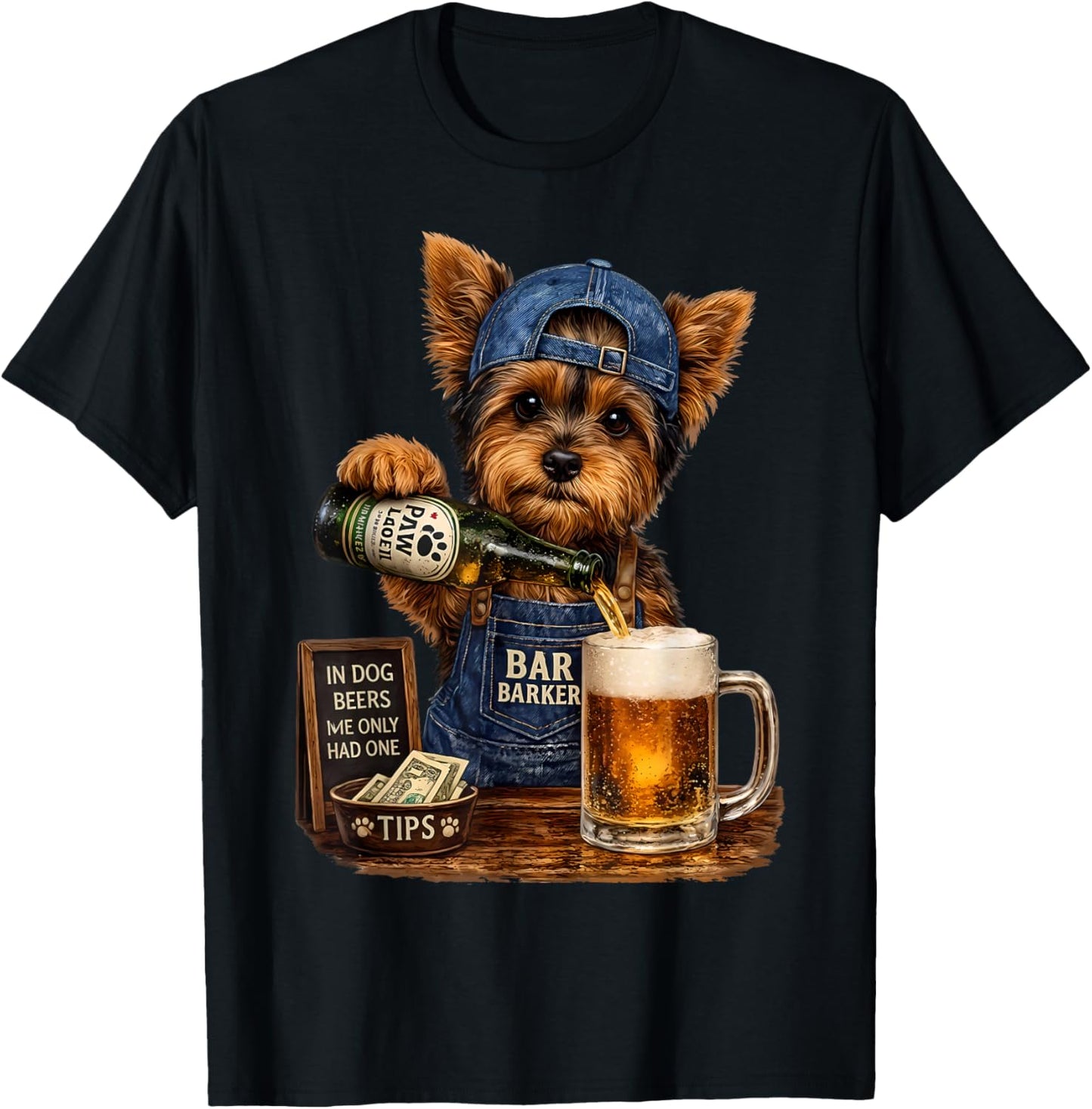 Yorkie Drinking Beer Funny Dog Meme T-Shirt - T-Shirt | Black