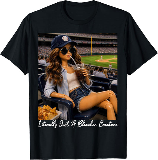 Literally Just A Bleacher Creature Funny Doll Face Meme T-Shirt - T-Shirt | Black
