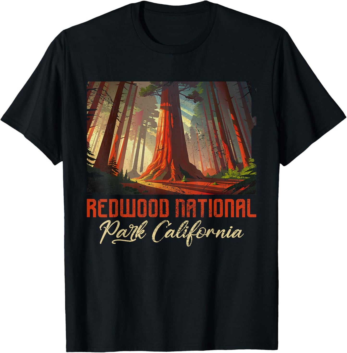 Redwood National Park California Redwood Forest Trees Grunge T-Shirt - T-Shirt | Black