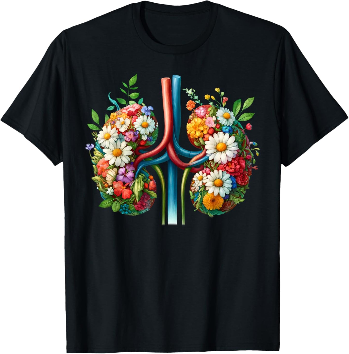 Floral Kidney Anatomy Medical Art Flower Kidney Surgery , black, S T-Shirt - T-Shirt | Black