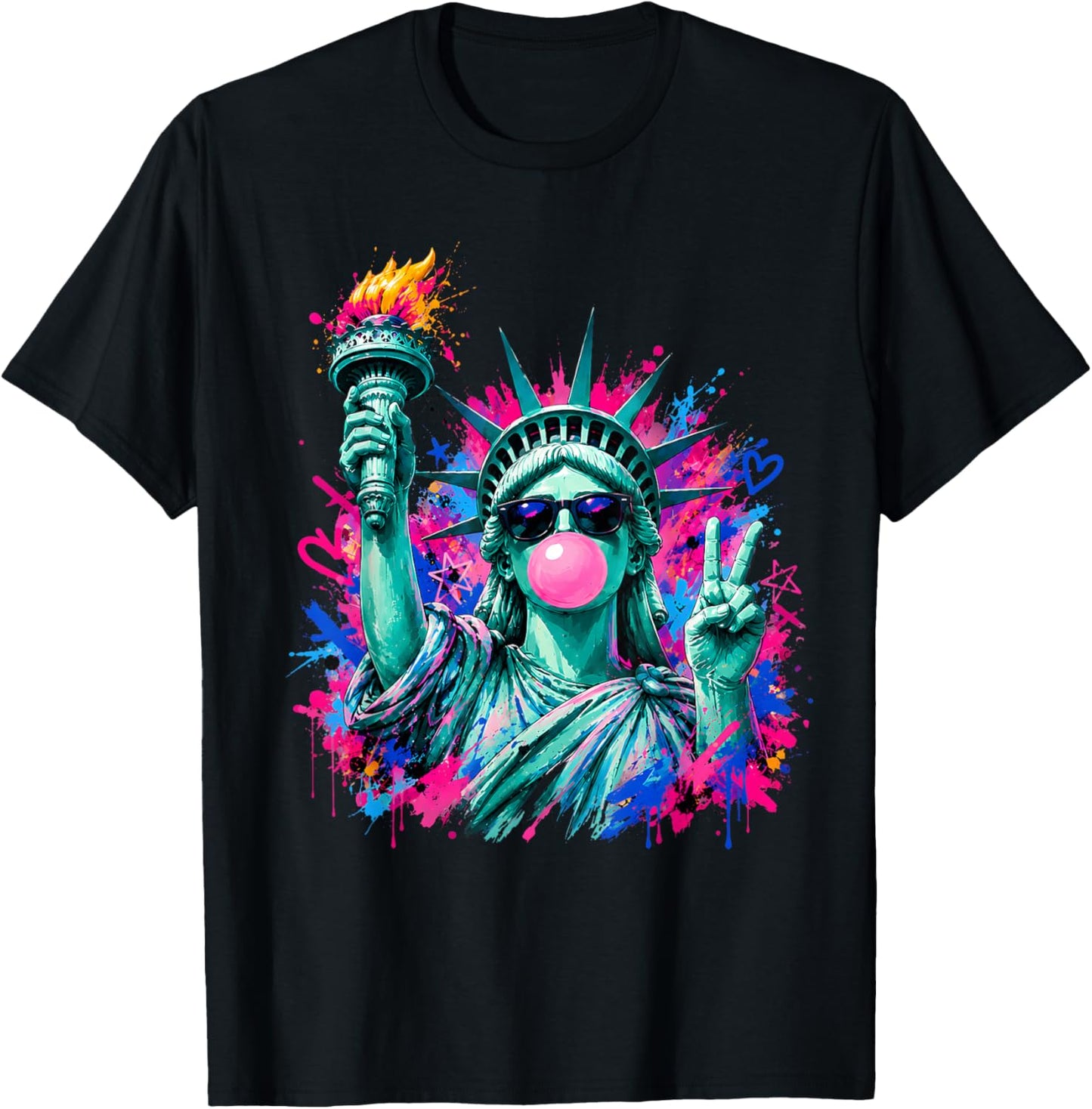 Statue of Liberty Bubble Gum Patriotic Memorial Day 4th July T-Shirt - T-Shirt | Black