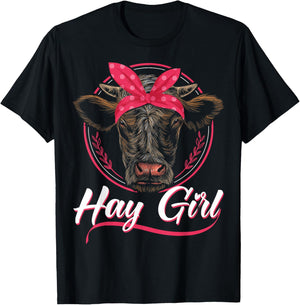 Hay Girl Farming Heifer Calf Cattle Lover Bandana T-Shirt - T-Shirt | Black