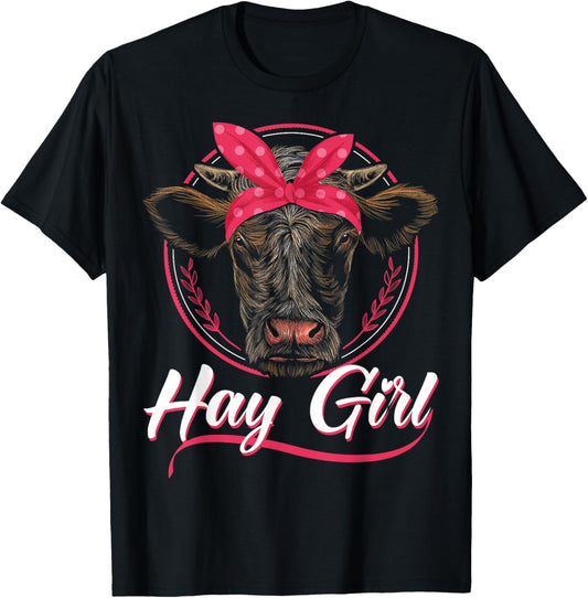 Hay Girl Farming Heifer Calf Cattle Lover Bandana T-Shirt - T-Shirt | Black